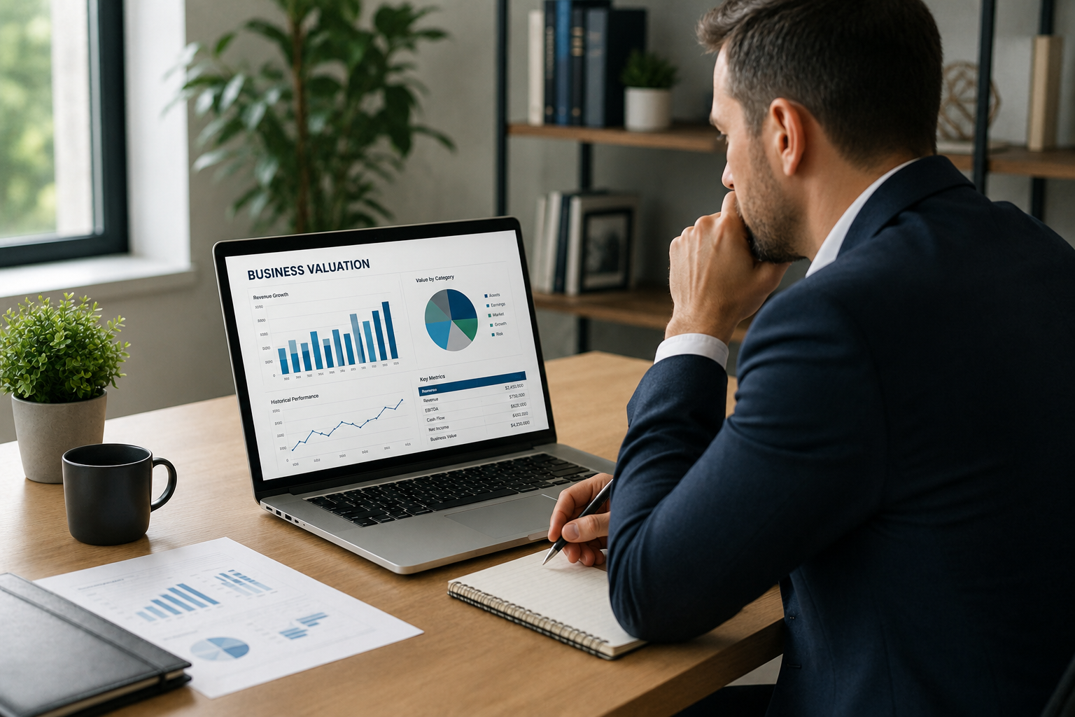 Business owner reviewing business valuation information